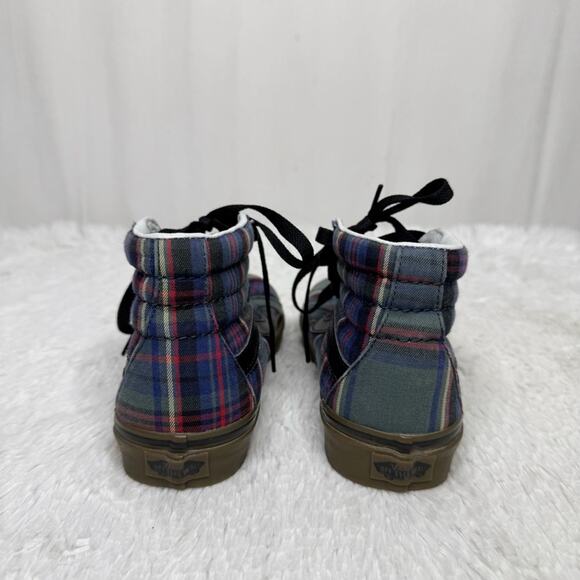 VANS / green red blue tartan plaid classic high top lace up sneakers / 6 - Picture 5 of 9